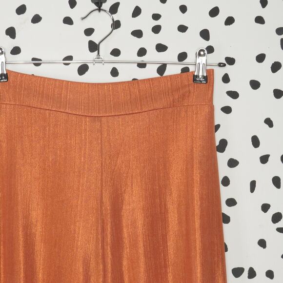EastnWest Label Orange Metallic High Waist Wide Leg Palazzo Pants - Picture 2 of 8